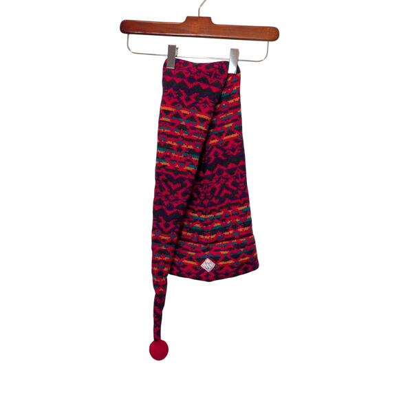 Vtg 80s 90s Merkley Handmade Red Super Long Wool Stocking Cap Hat Elf Aztec main image 4